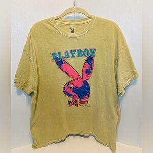 Playboy Yellow Graphic Tee Jan 1986 Playboy Andy Warhol Cover Pop Art SZ Large